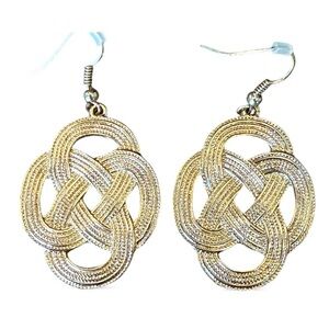 Woven Loop Lovers Knot Gold Tone Pierced Earrings Dangle Drop
